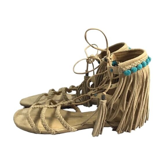 Schutz 9.5 suede fringed sandals tan - Picture 3 of 7